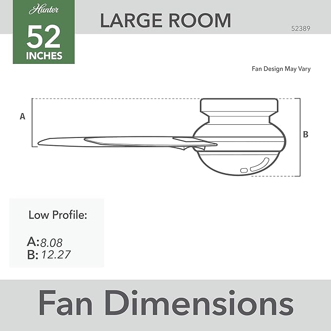 Hunter 52 inch Indoor Ceiling Fan with LED Light and Remote Control - Black Modern Ceiling Fan, Low Profile Mount, 4 Blades, for Bedroom, Living Room, or Kitchen, Quiet - Dempsey 52389, Matte Black