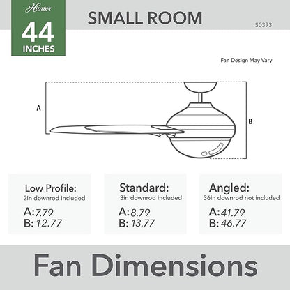 Hunter 44 inch Indoor Ceiling Fan with LED Light and Remote Control - Standard Mount Ceiling Fan, 3 Blades, For Bedroom, Living Room, or Kitchen - Sentinel 50393, Brushed Slate