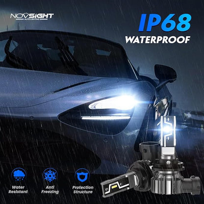 NOVSIGHT H11 H8 H16 LED Fog Light Bulbs - 500% Upgraded Super Brighter 6500K Cool White, 1:1 Design Plug and Play, 50000+ Lifespan, H11 Automotive Fog Lamps, Pack of 2