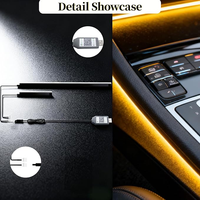 DIBMS APP Controlled RGB Car Interior Light Strip, 43.3 Inches Acrylic Auto Ambient Lighting Kit with Dreamcolor Chasing, Center Console Dashboard Lamps with APP Remote Control