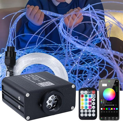 AZIMOM 100pcs 9.8ft Side Glow Fiber Optic Sensory Light for Autism Room,16w Twinkle&Sound Activated Light Box,Fiber Optic Curtain 3x0.75mm Flash Point Light Up Cable