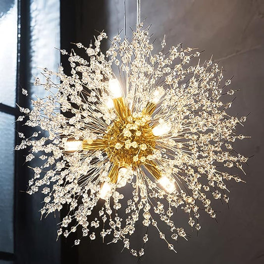 Modern Firework Gold Crystal Chandeliers,Sputnik Dandelion Chandelier Light Fixture Pendant Lighting for Dining Room,Living Room,Bedroom,Kitchen,Restaurant- 9 Lights