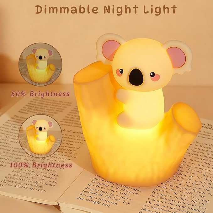 Night Light for Kids, Cute Koala Silicone Night Light, Bedside Lamp with 30/60min Timer, Touch Control Dimmable Lamp, LED 7 Colors Rechargeable Lamp for Toddler Boys Girls Room Christmas Decor (Koala)