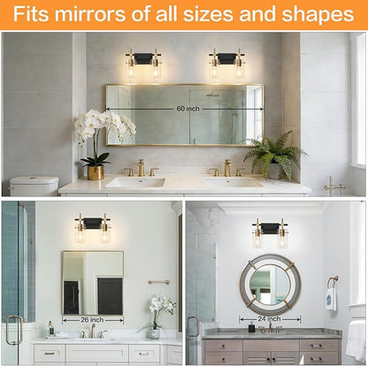 SOLFART Vintage Vanity Light Fixtures Wall Light for Bathroom Over Mirror Light with Glass Shade Light Fixtures (2 Lights-Exclude Bulb)