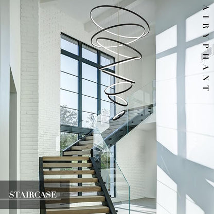 Modern Big LED Chandeliers 8-Ring Big LED Chandelier for High Ceiling with Remote Control Hanging Height Adjustable Max 98" Long Chandelier for Foyer Living Room Entry Staircase 135W