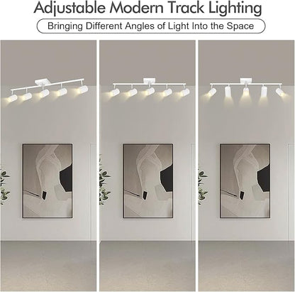 AUQUEE 5 Light Track Lighting Fixtures Ceiling, Matte White Kichen Track Lighting, Rotatable Light Heads, Adjustable Modern LED Track Lights for Kitchen/Living Room/Hallway/Bar,GU10 Bulb Not Included