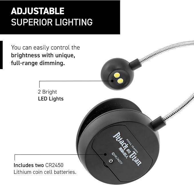 WITHit Clip On Book Light – Dimmable LED Reading Light for Books and eBooks, Reduced Glare, Portable, Cute Bookmark Light for Kids & Adults, Batteries Included (Eren Pathways, Attack on Titan)
