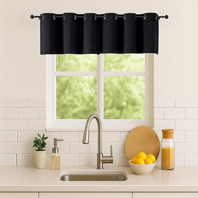 Simplebrand Halloween Black Window Valance for Kitchen 14 Inches Long 2 Panels Set, Blackout Valance Curtains for Living Room, Grommet Short Privacy Kitchen Curtains for Bedroom Kids Room, 40" Wx14 L