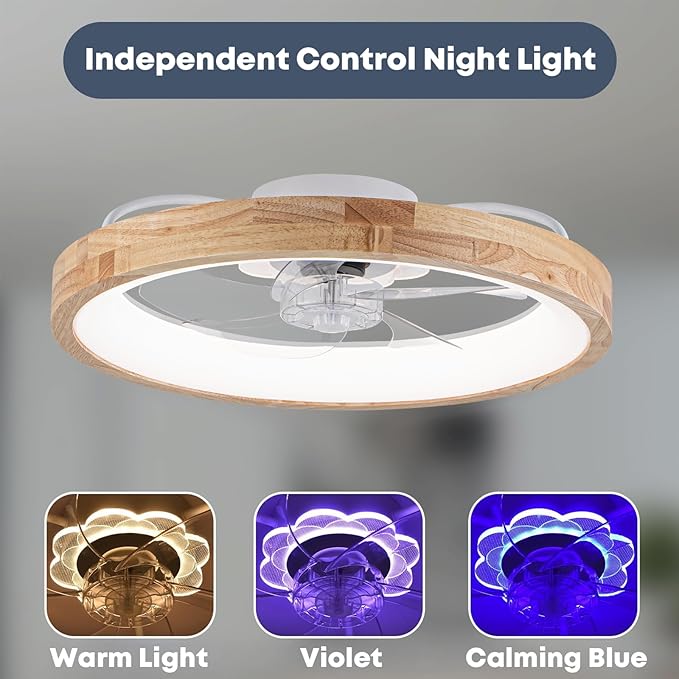 Fszdorj 20'' Ceiling Fan with Light, Upgraded Low Profile Fan, Flush Mount Ceiling Fan, 6 Speeds, Dimmable LED, App & Remote Control, Quiet DC Motor, for Bedroom, Living Room, F126 (20 INCH)