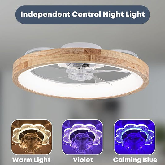 Fszdorj 20'' Ceiling Fan with Light, Upgraded Low Profile Fan, Flush Mount Ceiling Fan, 6 Speeds, Dimmable LED, App & Remote Control, Quiet DC Motor, for Bedroom, Living Room, F126 (20 INCH)