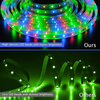 20ft Solar LED Strip Lights (Four-Color Fixed) - 336 LEDs Auto On/Off, 8 Modes with Remote Timer, Waterproof Self-Adhesive for Outdoor Decor, Patio, Poolside, Camping