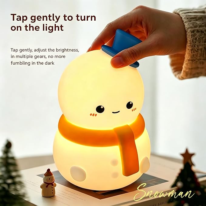 IN HAPPY Cute Snowman Night Light for Kids, Squishy Silicone Nursery Lamp, USB Rechargeable Kawaii Cordless Lamp, Home Decor & Christmas Stocking Stuffers Gifts for Toddlers, Girls, Women (Snowman)