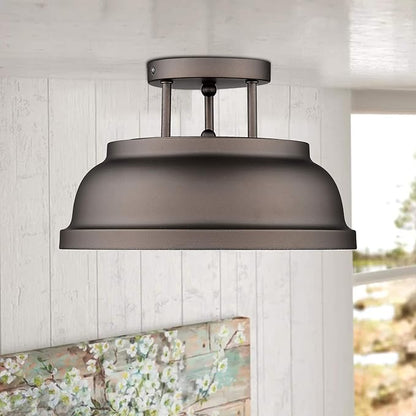 zeyu Farmhouse Semi-Flush Mount Ceiling Light - 2-Light 12 Inch Ceiling Light Fixture for Bedroom Kitchen Hallway, Oil Rubbed Bronze Finish, ZY29-F ORB