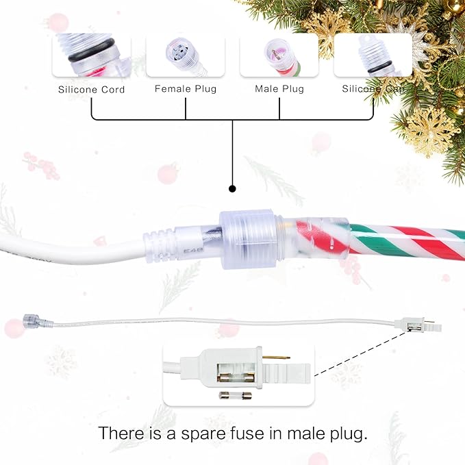 Vigdur Christmas Candy Cane Lights - 18FT LED Candy Cane Rope Lights Outdoor Waterproof Decorative Christmas Lights for Holiday Party Home Patio Indoor Xmas Decorations(216 LEDs)