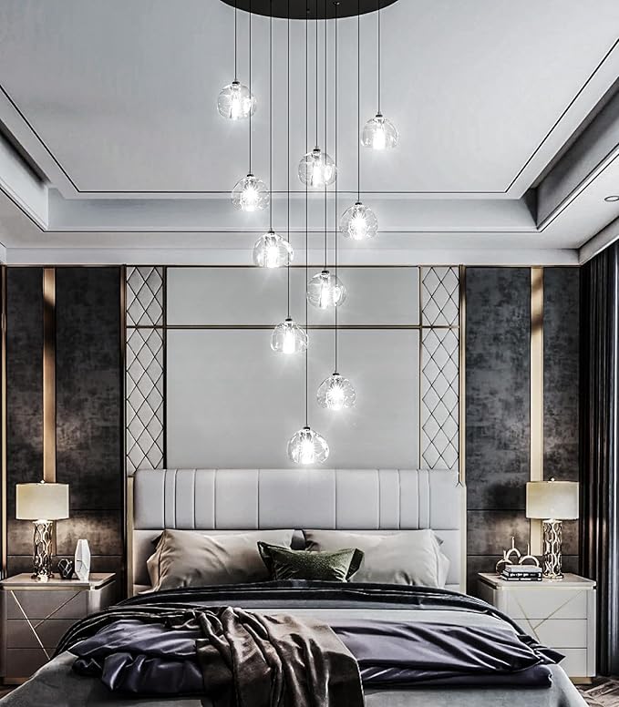 HAIXIANG LED Chandeliers for Dining Room Adjust High Ceiling Chandelier Light Fixtures Entrance LED Dimmable Ceiling Pendant Drops Light Remote Lights for Living Room Stairwell 2700K 6000K