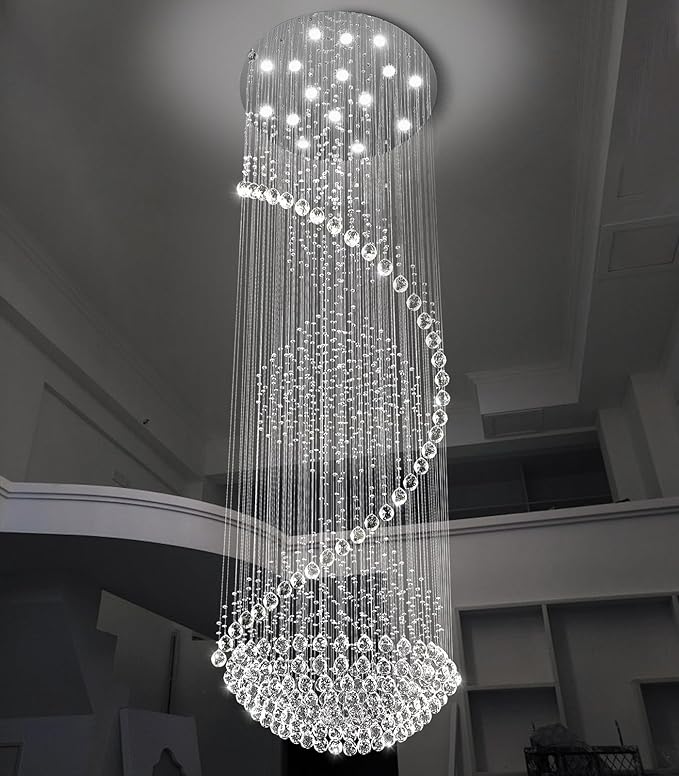 D40'' x H120'' Crystal Chandelier High Ceiling Chandeliers for Staircaes Large Raindrop Chandeliers LED Dimmable Flush Mount Light Fixtures for Foyer Hallway Entryway LED Bulbs Included Silver