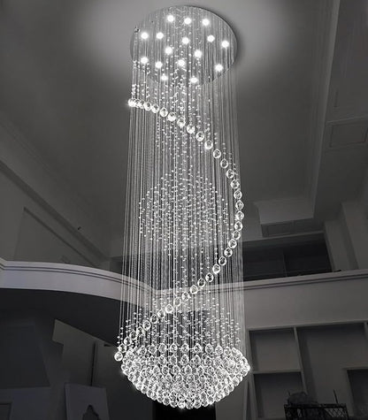 D40'' x H120'' Crystal Chandelier High Ceiling Chandeliers for Staircaes Large Raindrop Chandeliers LED Dimmable Flush Mount Light Fixtures for Foyer Hallway Entryway LED Bulbs Included Silver