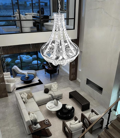 Luxury Large Empire Chandelier High Ceiling Crystal Chandeliers for Foyer Gold Light Fixture for Staircase Living Room E12 Bulbs Required