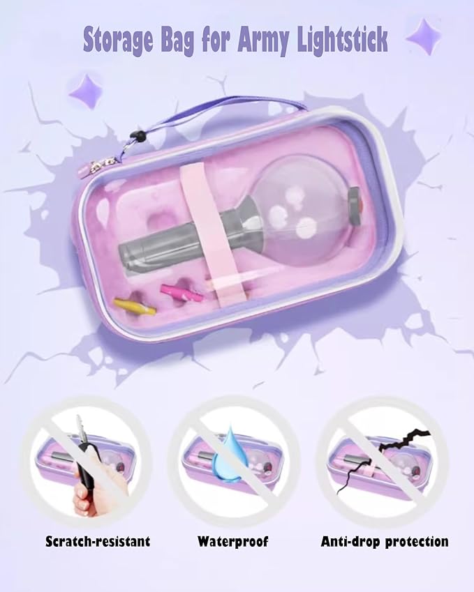 Lightstick Case For Army's Bomb - Clear Concert Light Stick Holder for VER.2 / VER.3 / VER.4 / Special Edition - Travel Carrying Storage Bag with Cross Body & Soft Protective, Kpop Fans Gifts (Purple)