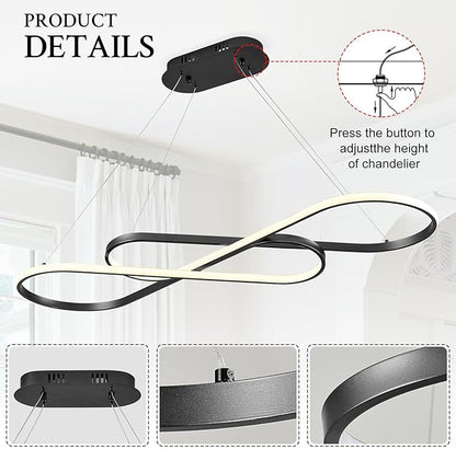 Modern LED Chandelier Black Dimmable LED Pendant Light for Dining Room Light Fixture Over Table Modern Kitchen Island Lighting High Ceiling with Remote for Living Room(42 Inch, 3000K-6500K)