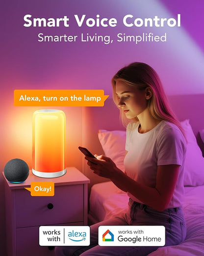 VOLIVO Smart RGBCW+IC Table Lamp - Touch Control, Dimmable Night Light, Plug-in Design; Compatible with Alexa & Google Assistant. A Stylish Decorative Gift.