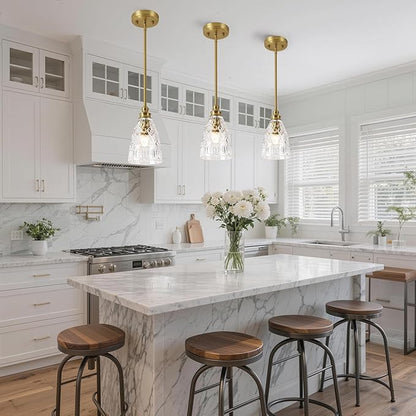 LIROUVET 2-Pack Modern Vintage Pendant Lighting with Clear Glass Shade, Gold Ceiling Light for Kitchen Island,Living Room,Bedroom,