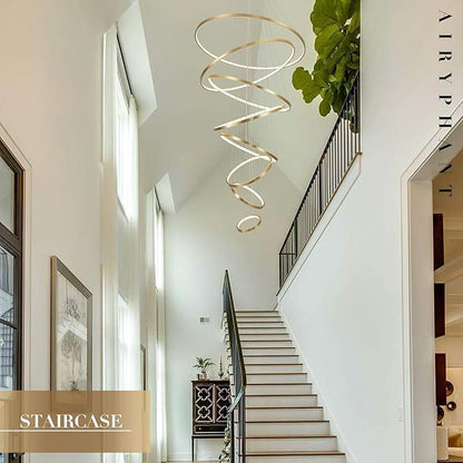 Modern LED Chandeliers 35" Brushed Gold 8-ring Big LED Chandelier for High Ceiling with Remote Control Hanging Height Adjustable Max 98" Long Chandelier for Foyer Living Room Entry Staircase