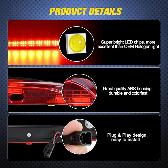 Nilight Third Brake Light Tail High Mount 3rd Stop Lights Smoked Lens Compatible with Nissan Pathfinder 1993 1994 1995 Van SUV Rear Center Cab Lamp