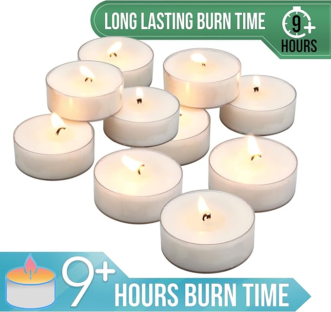 Stonebriar 20 Count Unscented Mega Oversized Clear Cup White Tea Light Candles with 9 Hour Burn Time
