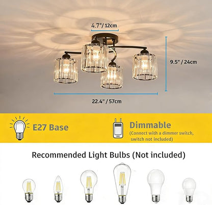 Crystal Chandelier, Modern Elegant Ceiling Light E26 Base Easy Installation Durable Metal Frame for Living Room Bedroom Dining Room, Black (Style B)