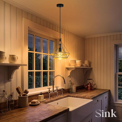 ropelux Pendant Lights Fixtures, Black Farmhouse Kitchen Island Lighting, Adjustable Height Modern Metal Hanging Light Fixture for Kitchen Island Sink Dining Room Bedroom- 1 Pc