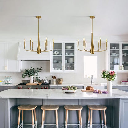 ACNKTZ Gold Chandelier Light Fixture, 6-Light Modern Farmhouse Kitchen Chandeliers Over Table Hanging, Industrial Metal Chandeliers for Dining Room Entryway Bedroom Living Room Foyer Hallway