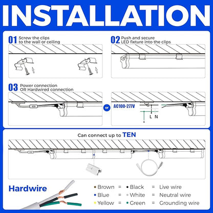 Barrina T5 3FT LED Shop Light, 1900lm, 5000K Daylight White, 16W Utility Light Fixture, Commercial Bay Light for Workshop Garage, Corded Electric with ON/Off Switch, 6 Packs