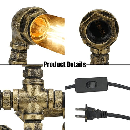 Steampunk Decor Table Lamp for Men Unique Creative Robot Style Desk Lamp,Vintage Industrial Metal Pipe Water Pipe Light, Home Decor Ideal for Bedrooms,Study. (Bronze A)