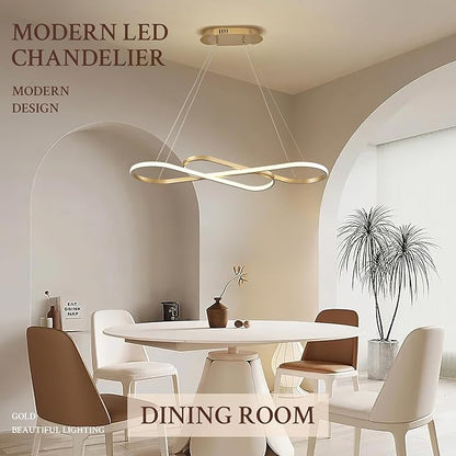 Modern LED Chandelier Gold Dimmable LED Pendant Light for Dining Room Light Fixture Over Table Modern Kitchen Island Lighting High Ceiling with Remote for Living Room, 31.7 Inch