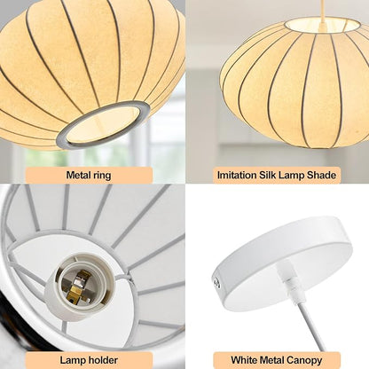 12 Inch Small Lantern Pendant Light fixtures, Imitation Silk Ceiling Hanging Pendant Light Japanese Lamp White Chandelier for Dinning Room Living Room Kitchen Island Bedroom Restaurant