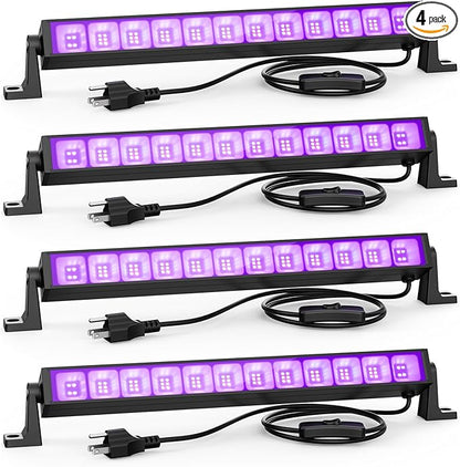 4PCS 40W LED Black Light Bar, Black Lights for Glow Party, Blacklight with Plug &Switch, Each Light Up 484 Sq.ft Area, Glow Light for Halloween, Fluorescent Body Paint, Stage Lighting, Bedroom