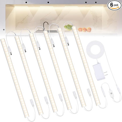 6PCS x 12 inch Under Cabinet LED Lights 4500K, Dimmable Under Counter Lights for Kitchen, Led Under Cabinet Lighting, Plug-in Under Cabinet Lights with Memory Function, Daylight White