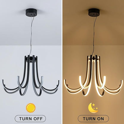 Mayful 8-Light Black Modern Chandelier with Remote Control, Dimmable LED Kitchen Island Light, 3-Color Adjustable Height Pendant for Dining Room Kitchen Office,64 Inch