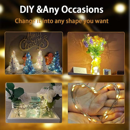 4 Pack Fairy String Lights,6.56FT 20LED,2AA Battery Operated,Timer Founction,Copper Wire String Lights, IP65 Waterproof,Indoor/Outdoor flexible for DIY ,Party, Bedroom, flowers decoration(Warm White)