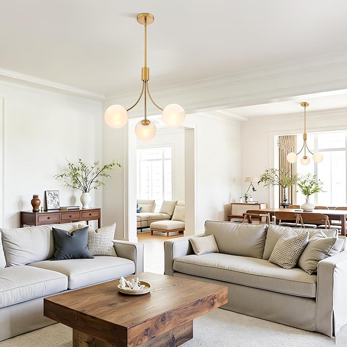 Bubble Chandelier, Modern Glass Gold Sputnik Chandelier 3-Light Ceiling Light Fixture Shades Stylish Bright Lighting for Dining Room Kitchen Bedroom Living Room Foyer Home Decor