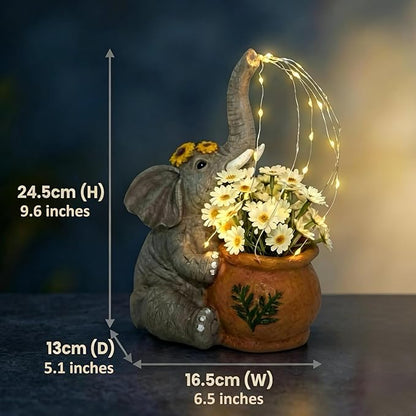 Joint Honglin Solar-Powered Elephant Planter with Lights, Resin Waterproof for Outdoor Garden, Comes with Flowers, Perfect for Night Decor Gift for Yard, Patio (Elephant)