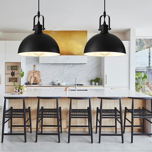 Pendant Lights, Modern Matte Black Metal Hanging Light Fixtures, Adjustable Height Industrial Pendant Lighting for Kitchen Island Dining Room Bedroom Bar Office 9.84”