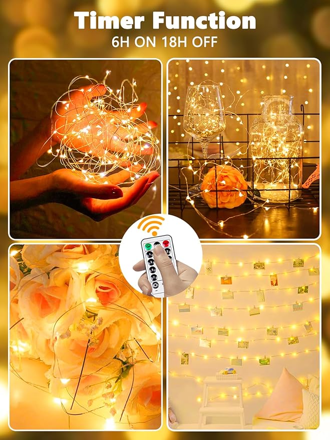2 Pack Fairy Lights Battery Operated with Remote, 120LED 40FT Twinkle Lights Waterproof for Outdoor & Indoor, 8 Modes Battery String Light Timer for Christmas Party Wedding Home DIY Décor(Warm White)