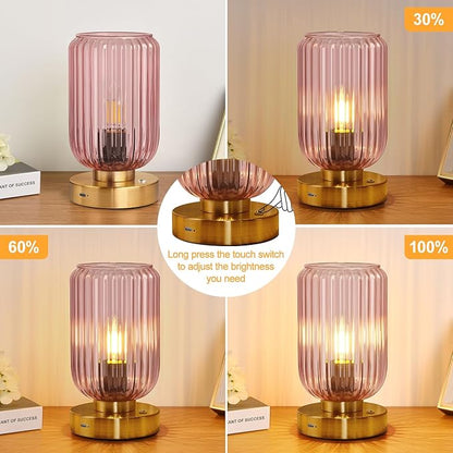 LigthRound Touch Table Lamp for Bedroom, Cordless Bedside Small Table Lamp, Dimmable Rechargeable Battery Operated Lamp for Nightstand, Bedside, Living Room, Desk, LED Bulb Included