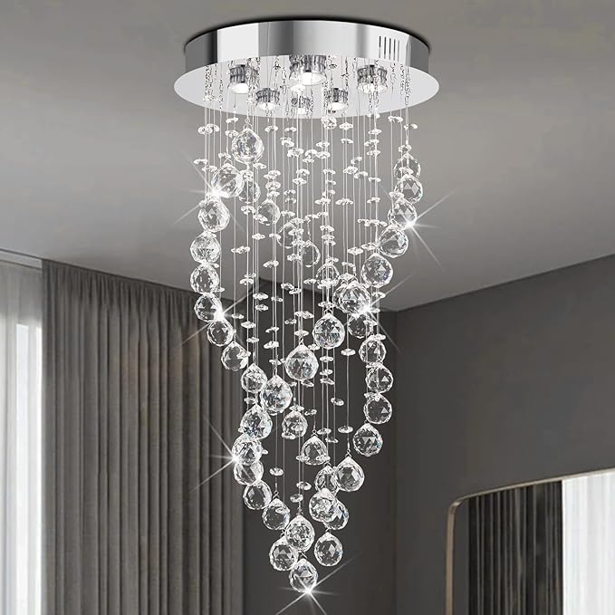 Modern Luxury 6-Lights Spiral Raindrop Crystal Chandeliers for Dining Room, K9 Crystal Ball Flush Mount Ceiling Light Fixture for Living Room, Bedroom, Bathroom, Hallway, Staircase of CRYSTOP
