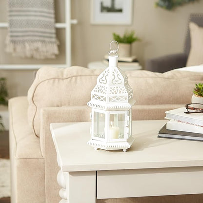 Zingz & Thingz Moroccan Style Candle Lantern Holder, Decorative Light Home Decor, Indoor & Outdoor, 13" Tall, White