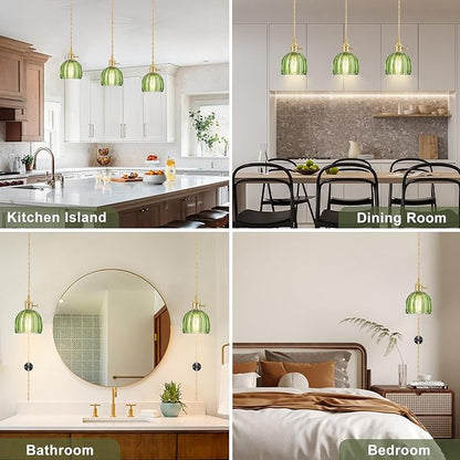 Plug in Pendant Light Fixtures, Hanging Light Fixture Vintage Glass Pendant Light, Mini Green Tulip Hanging Lamp, Pendant Lighting for Kitchen Island, Bedroom, Dining Room, Living Room