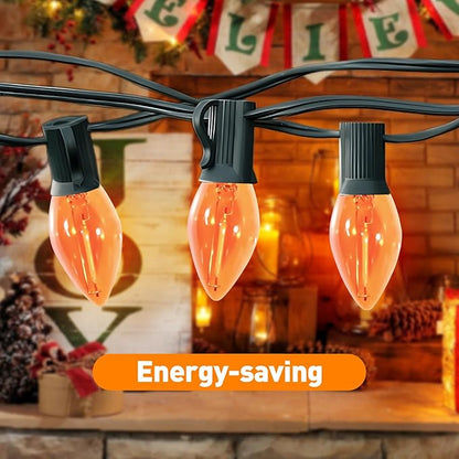 10FT Halloween Orange LED String Lights, 10 Clear Orange Bulbs with Black Wire, Outdoor Waterproof Vintage Christmas Lights for Halloween Christmas Party Roofline Xmas Tree Patio Cafe Decor