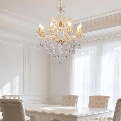Modern Gold Chandelier Maria Theresa Crystal Chandelier 8 Lights Luxury Top K9 Crystal Chandelier Lighting Fixture for Dining Room, Bedroom, Living Room, Kitchen Island, Foyer